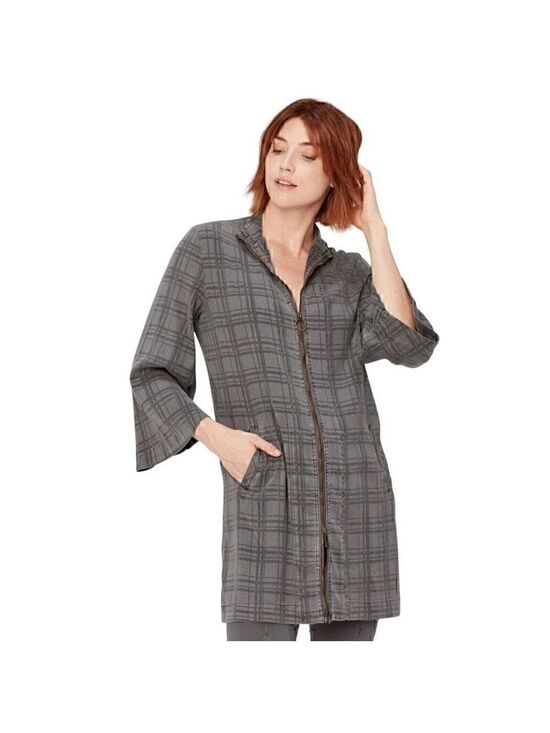 XCVI Jackets & Blazers - XCVI Boxy Plaid Glen Check Pattern Bell Sleeves Tunic Front Zip Jacket Size XS